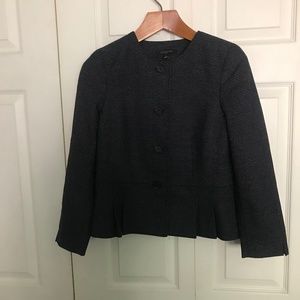 Ann Taylor Jacket Blazer 10P tweed peplum black blue petite